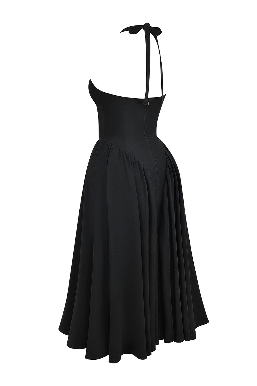 schwarzes neckholder-midikleid aus twill