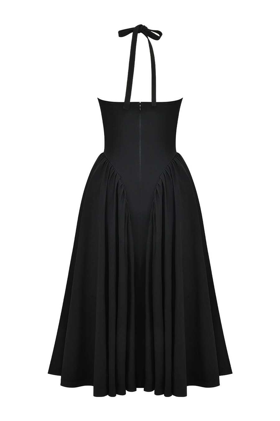 schwarzes neckholder-midikleid aus twill