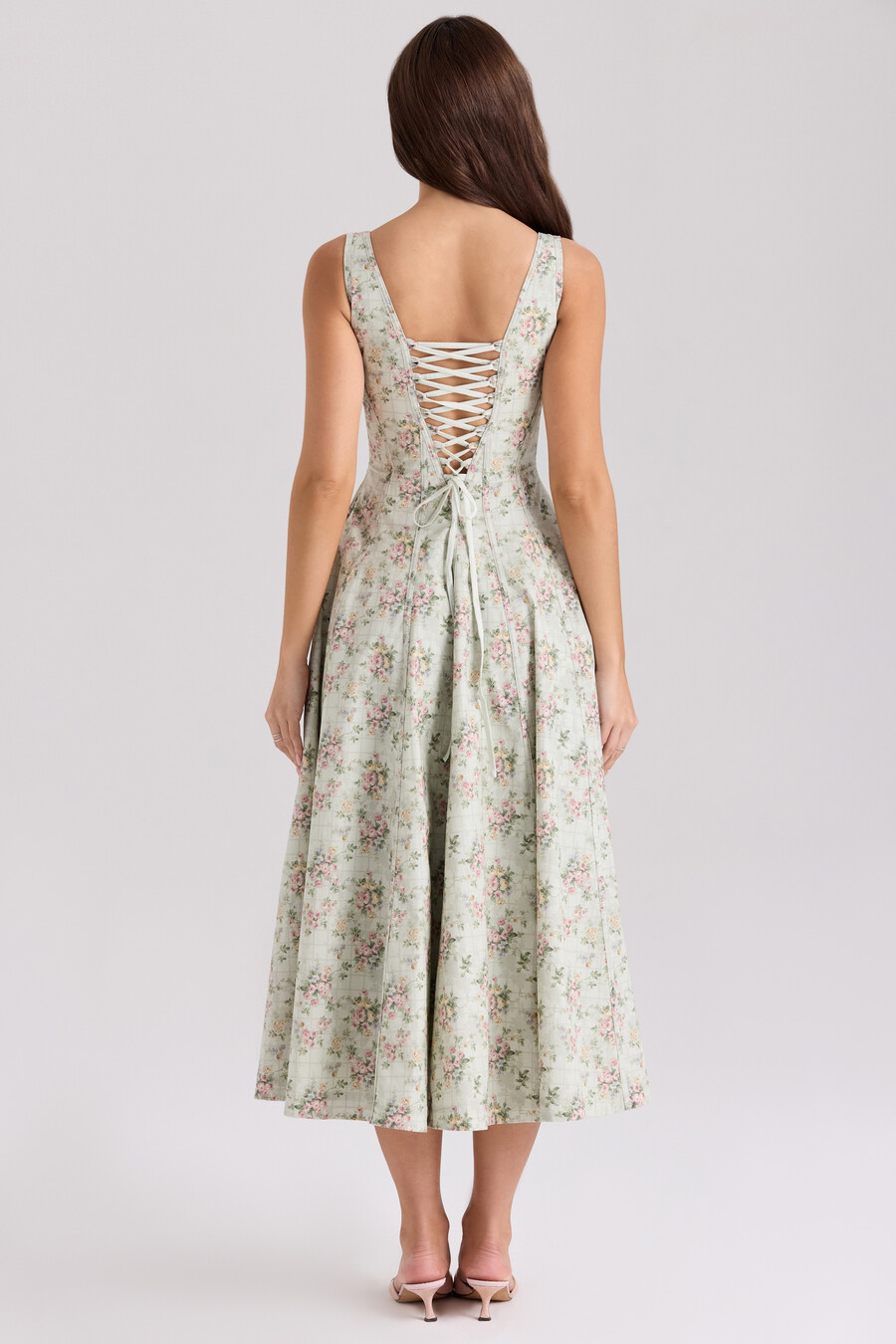 midikleid aus baumwolle mit salbei-blumenmuster