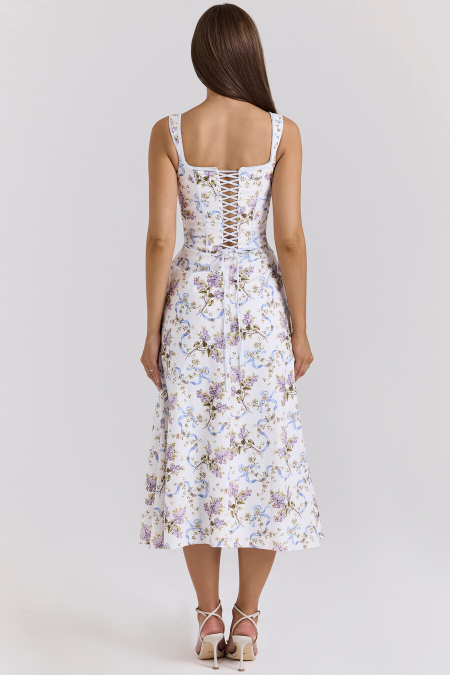 cremefarbenes midikleid aus baumwolle mit blumenmuster