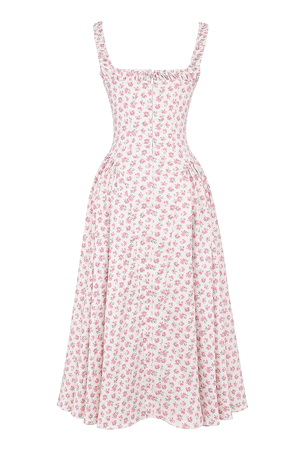 weißes baumwoll-midikleid mit rosenknospenmuster