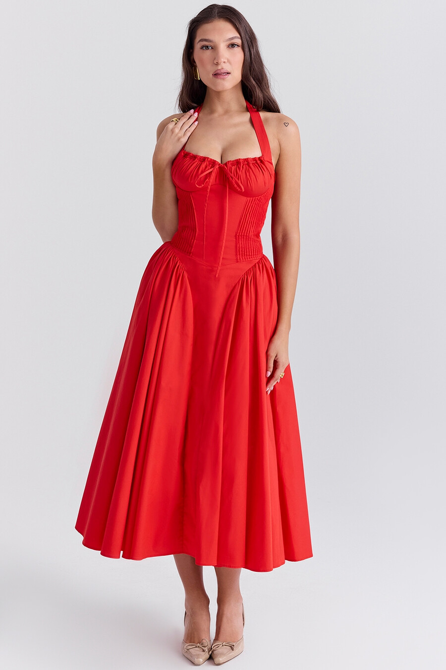 italienisches tomatenfarbenes baumwoll-halterkleid