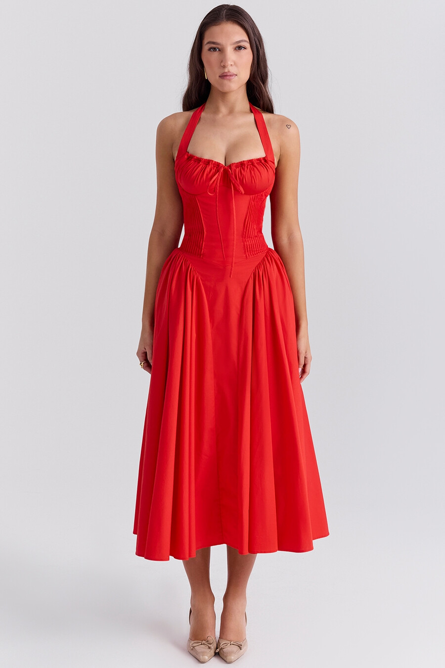 italienisches tomatenfarbenes baumwoll-halterkleid