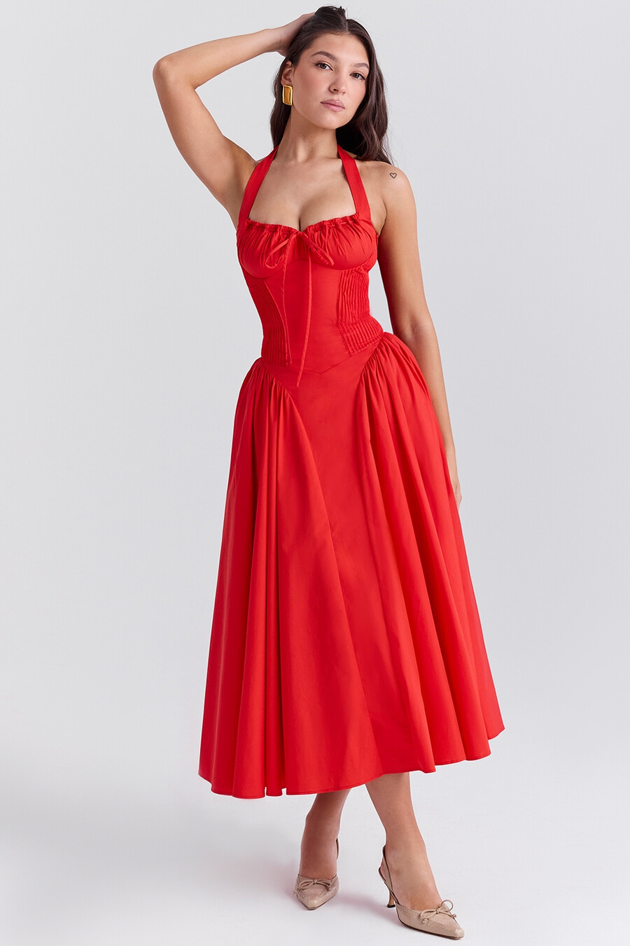 italienisches tomatenfarbenes baumwoll-halterkleid