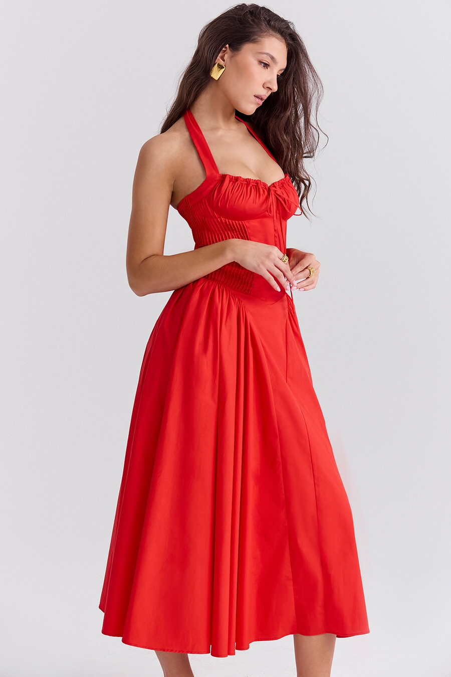 italienisches tomatenfarbenes baumwoll-halterkleid