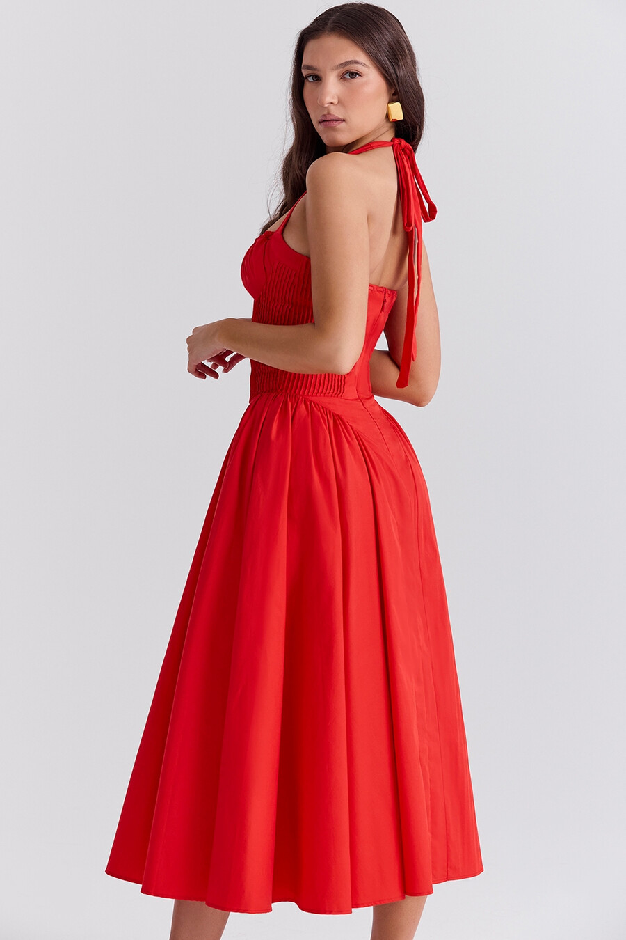 italienisches tomatenfarbenes baumwoll-halterkleid