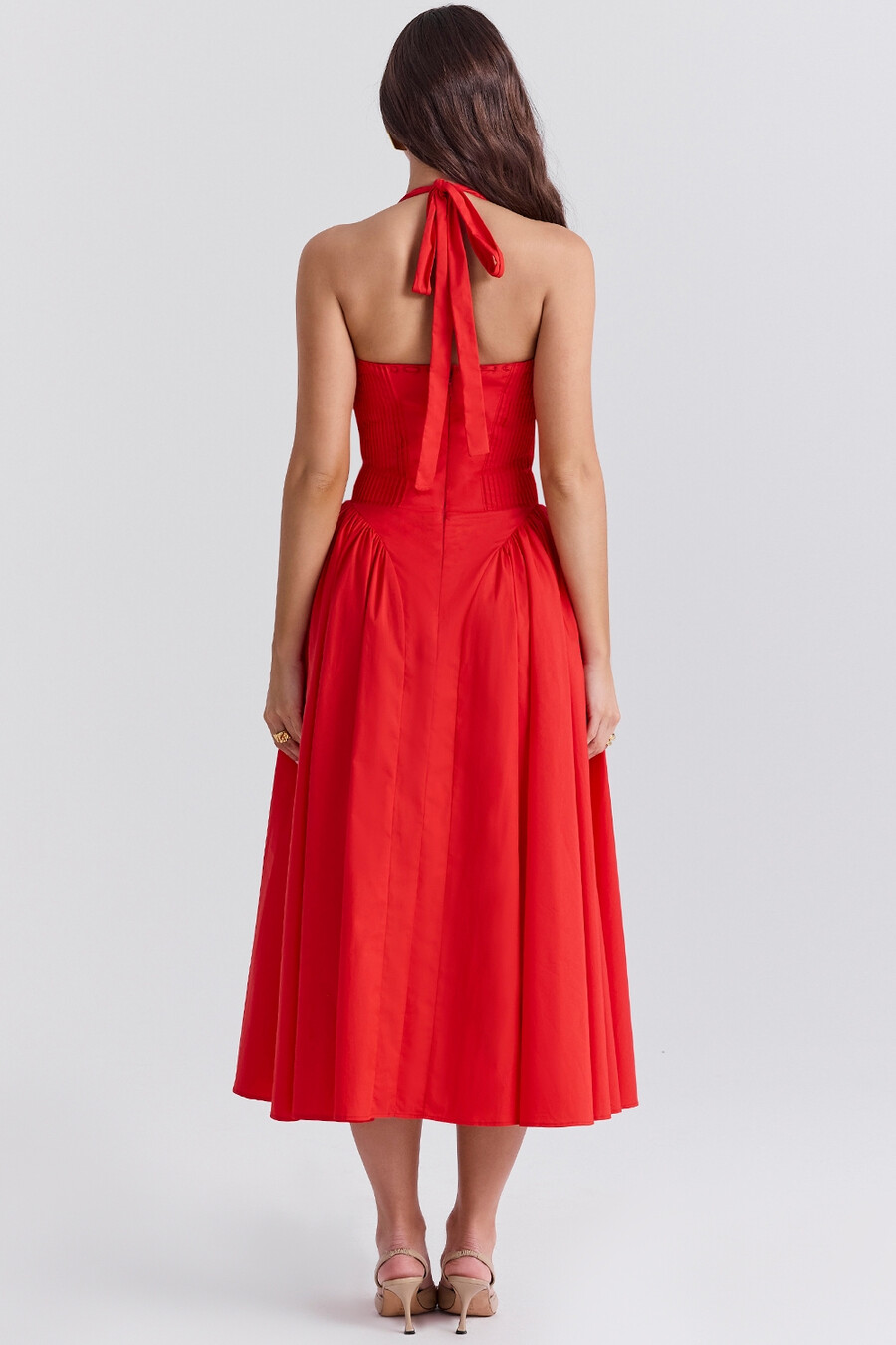 italienisches tomatenfarbenes baumwoll-halterkleid