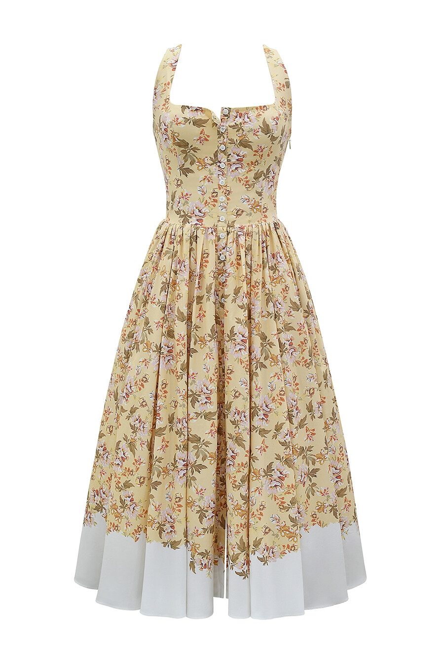 midikleid aus baumwolle mit honigblumenmuster und raffungen