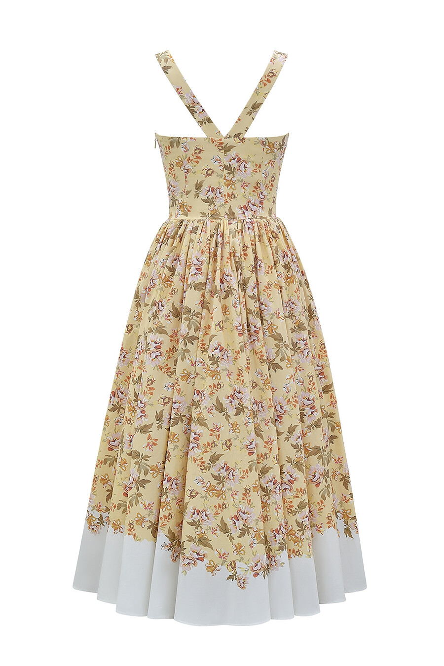 midikleid aus baumwolle mit honigblumenmuster und raffungen