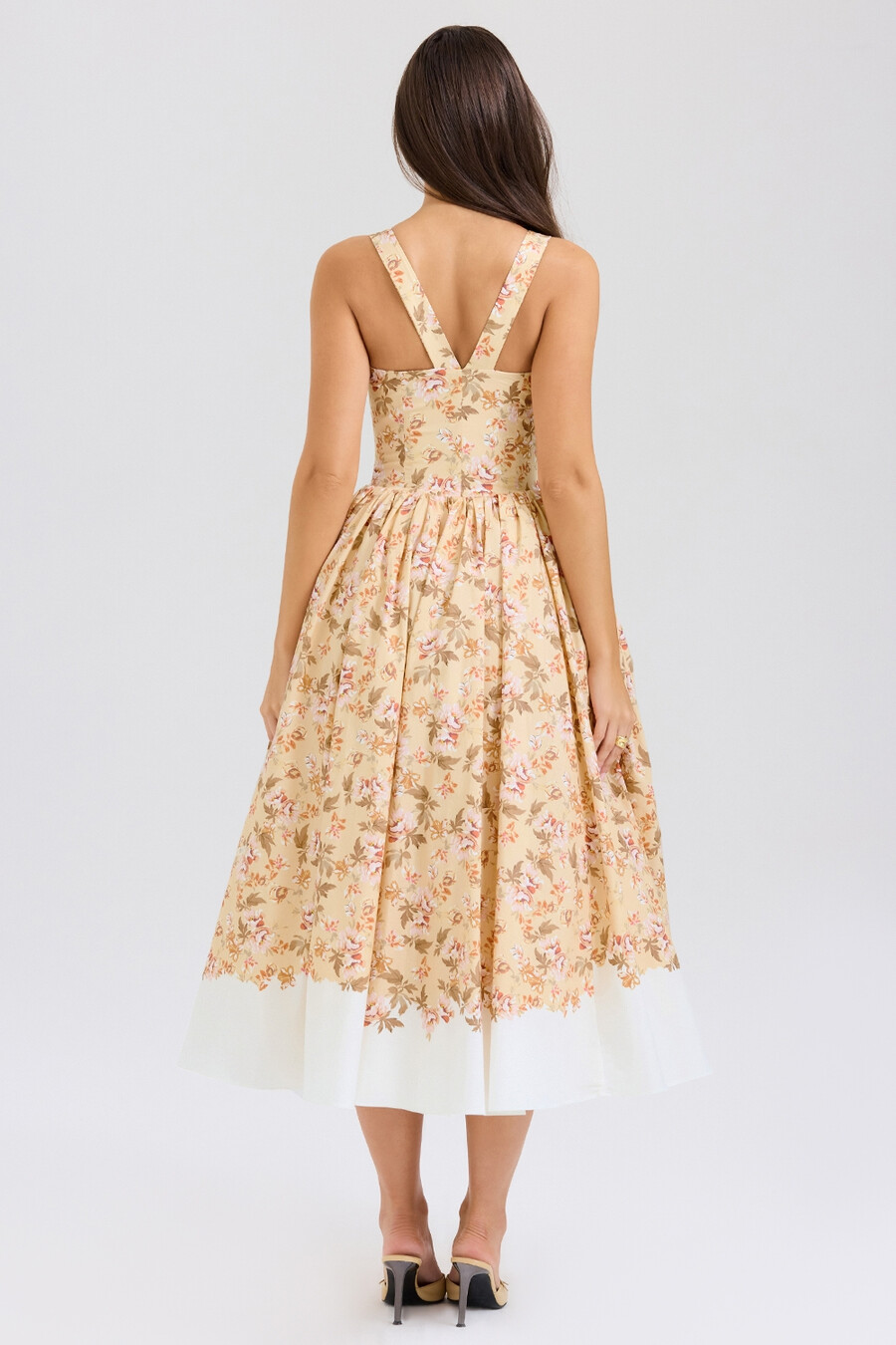 midikleid aus baumwolle mit honigblumenmuster und raffungen