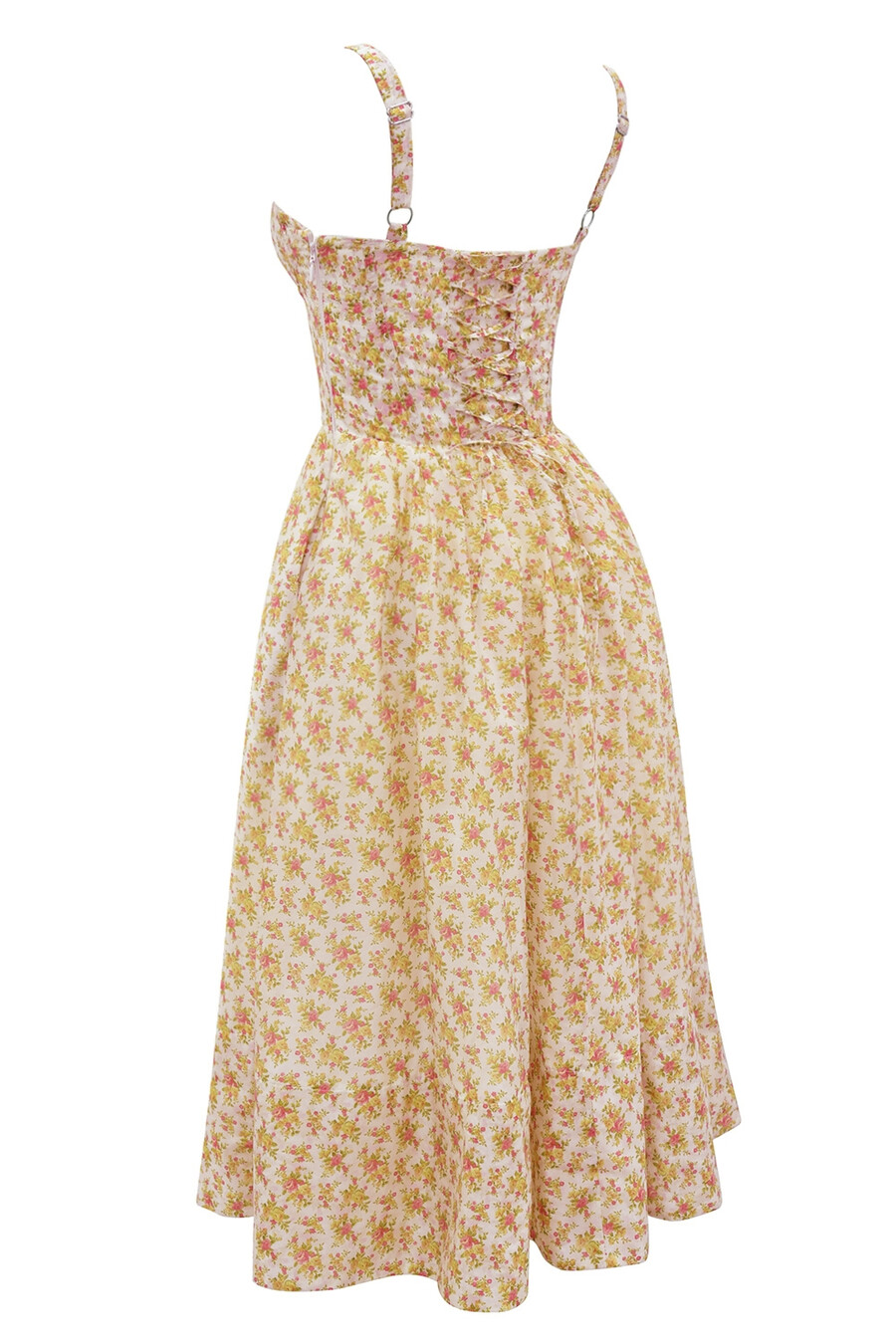 midi-sommerkleid mit korsett und rosenmuster