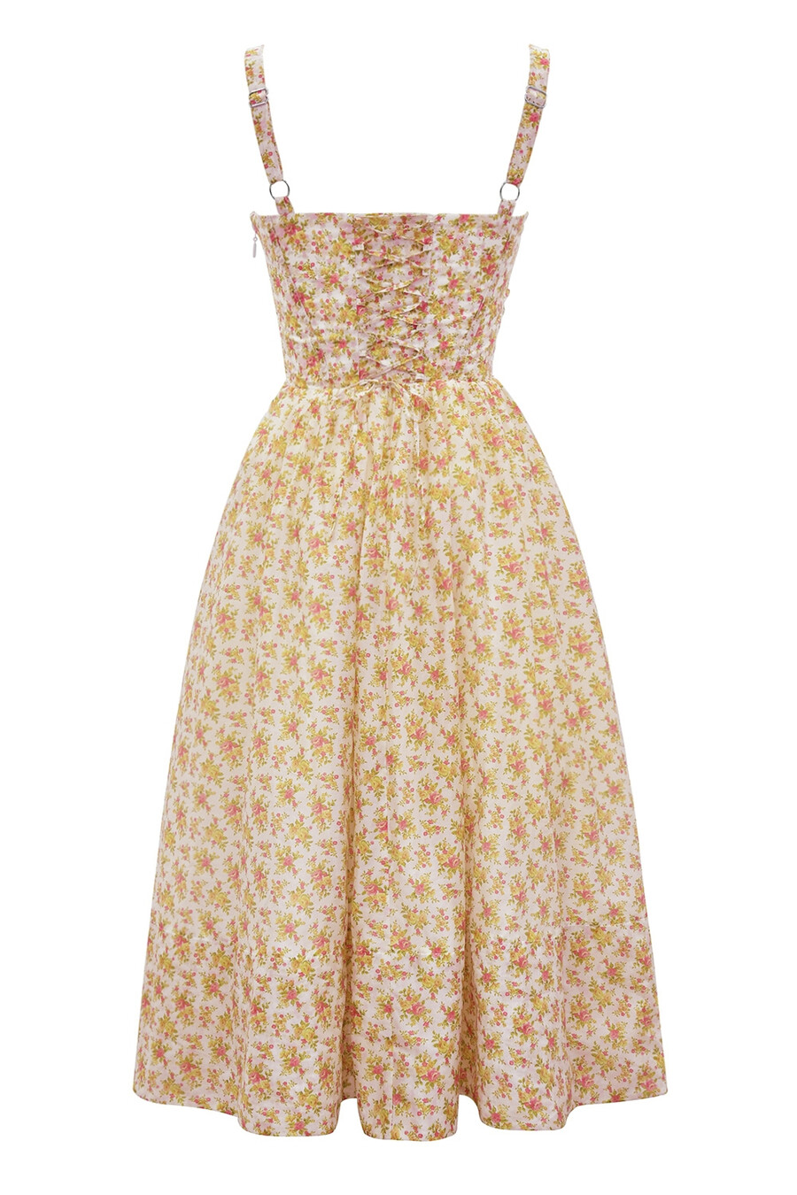 midi-sommerkleid mit korsett und rosenmuster