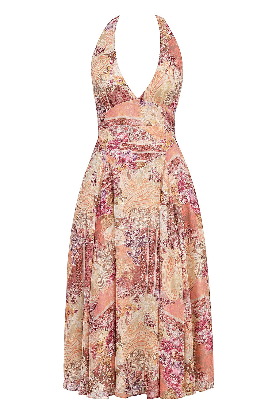 georgette-halterkleid mit paisley-patchwork-print