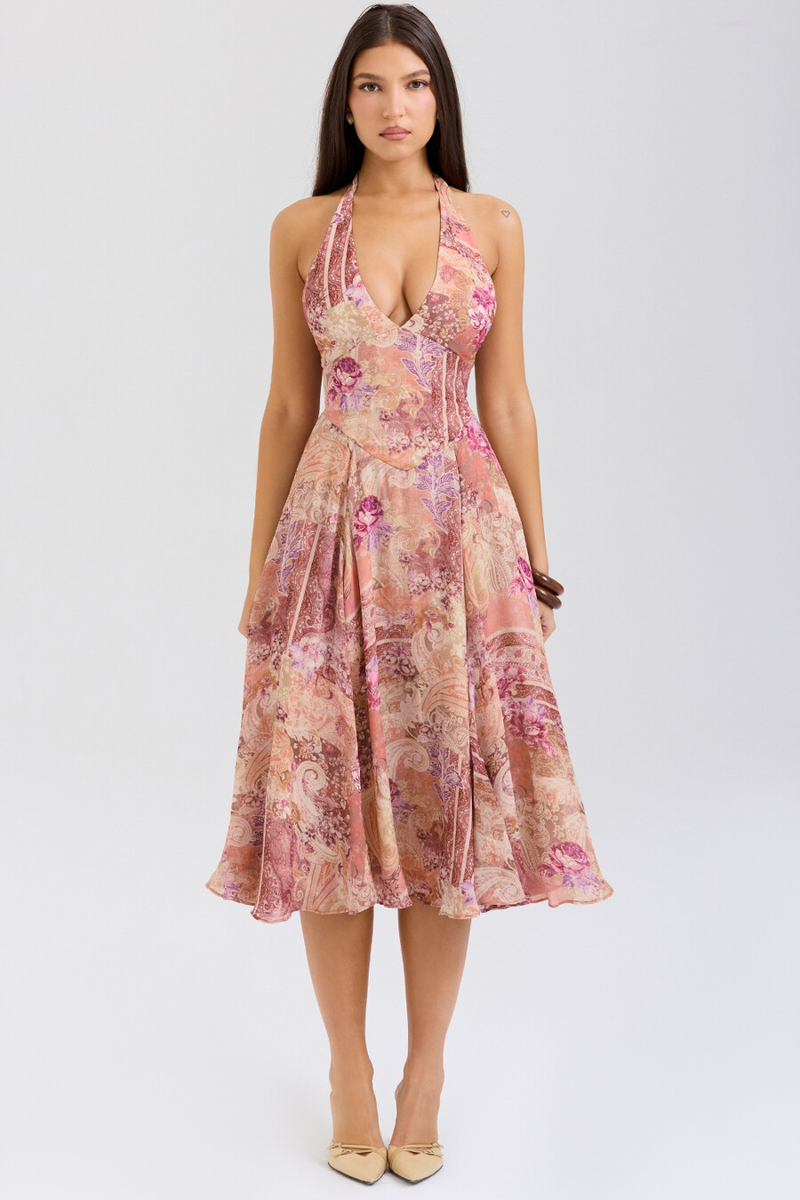 georgette-halterkleid mit paisley-patchwork-print