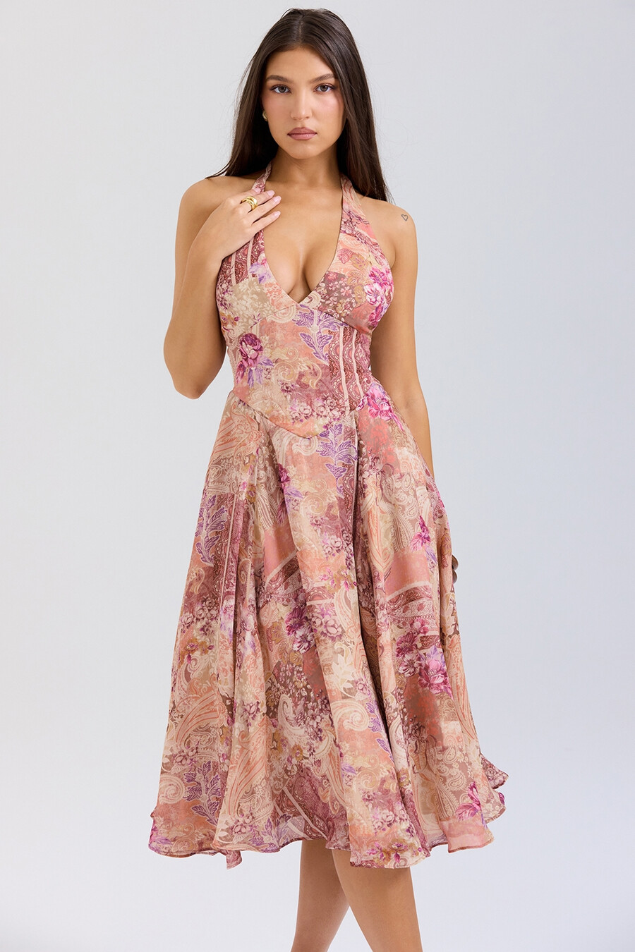 georgette-halterkleid mit paisley-patchwork-print