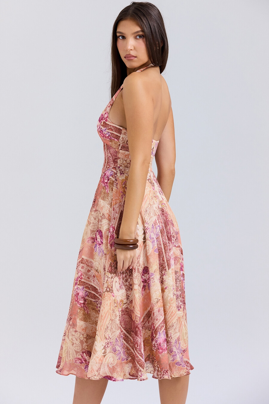 georgette-halterkleid mit paisley-patchwork-print