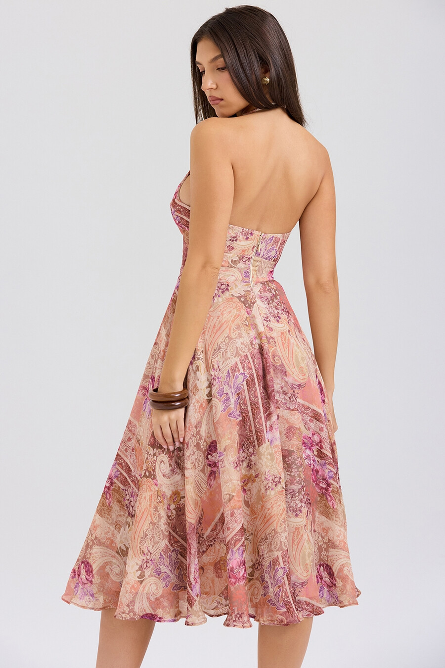 georgette-halterkleid mit paisley-patchwork-print