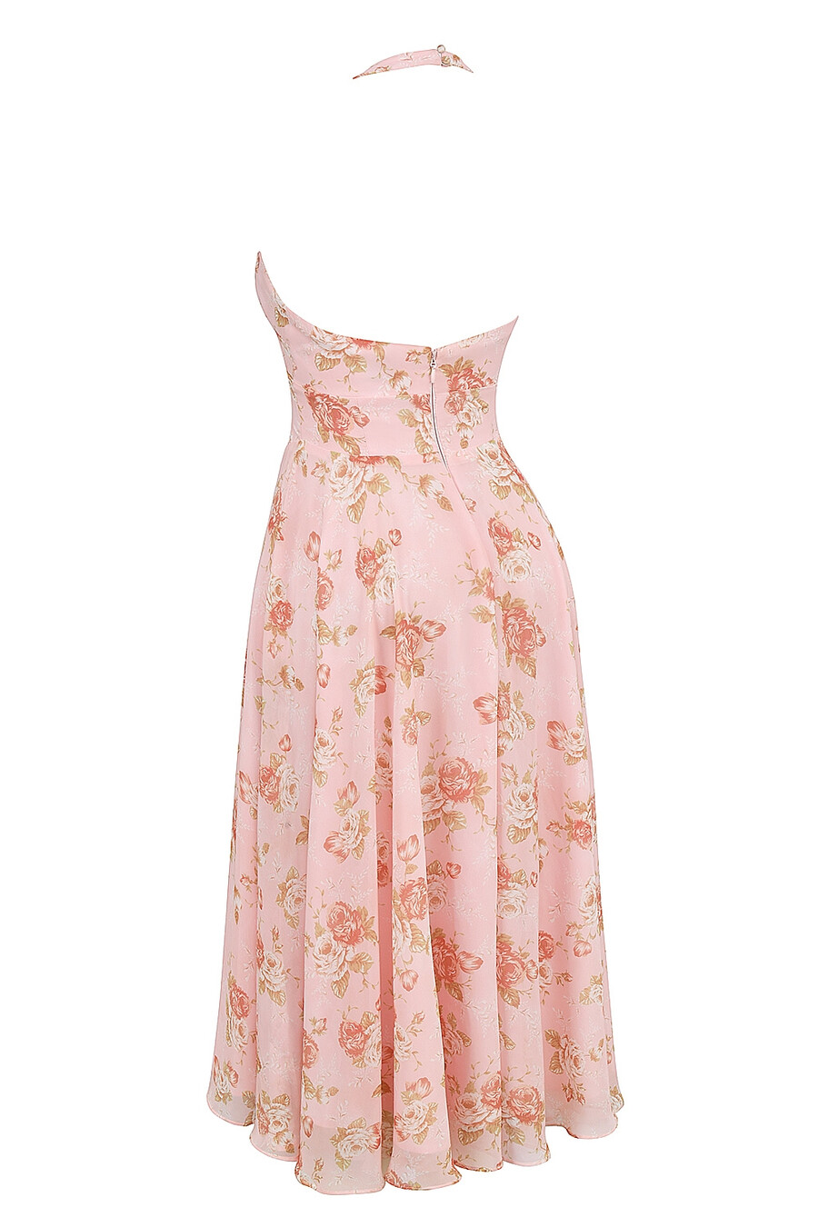englisches vintage-sommerkleid aus georgette mit rosenmuster und neckholder