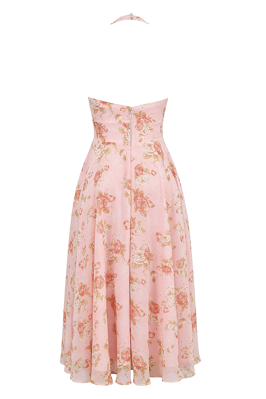 englisches vintage-sommerkleid aus georgette mit rosenmuster und neckholder