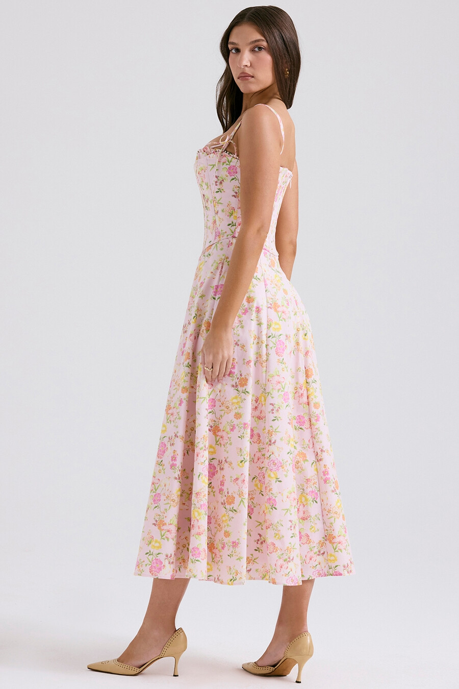 sommerkleid aus baumwolle mit rosa wiesenmuster