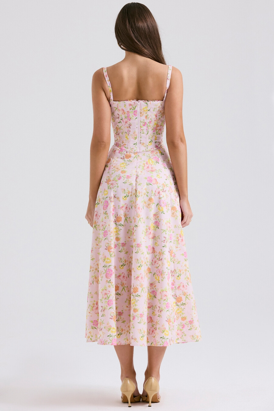sommerkleid aus baumwolle mit rosa wiesenmuster