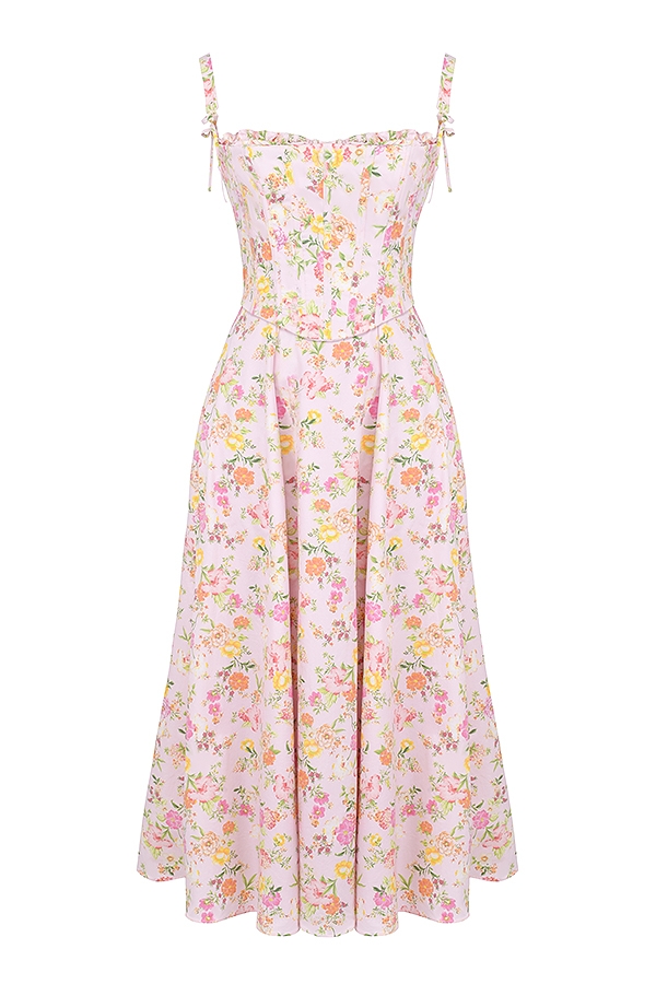 sommerkleid aus baumwolle mit rosa wiesenmuster