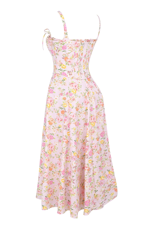 sommerkleid aus baumwolle mit rosa wiesenmuster