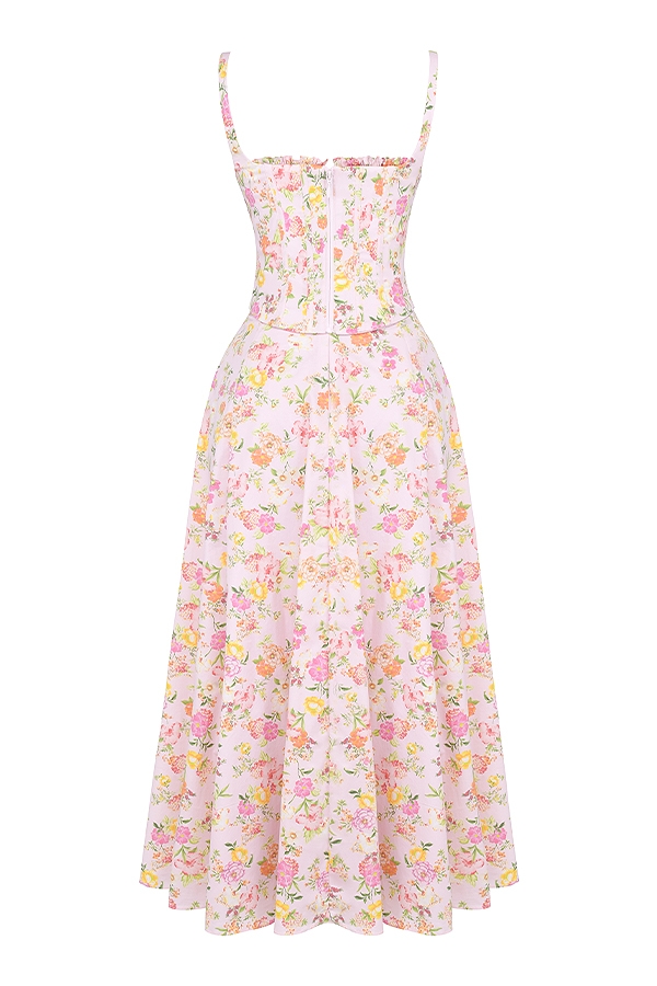 sommerkleid aus baumwolle mit rosa wiesenmuster