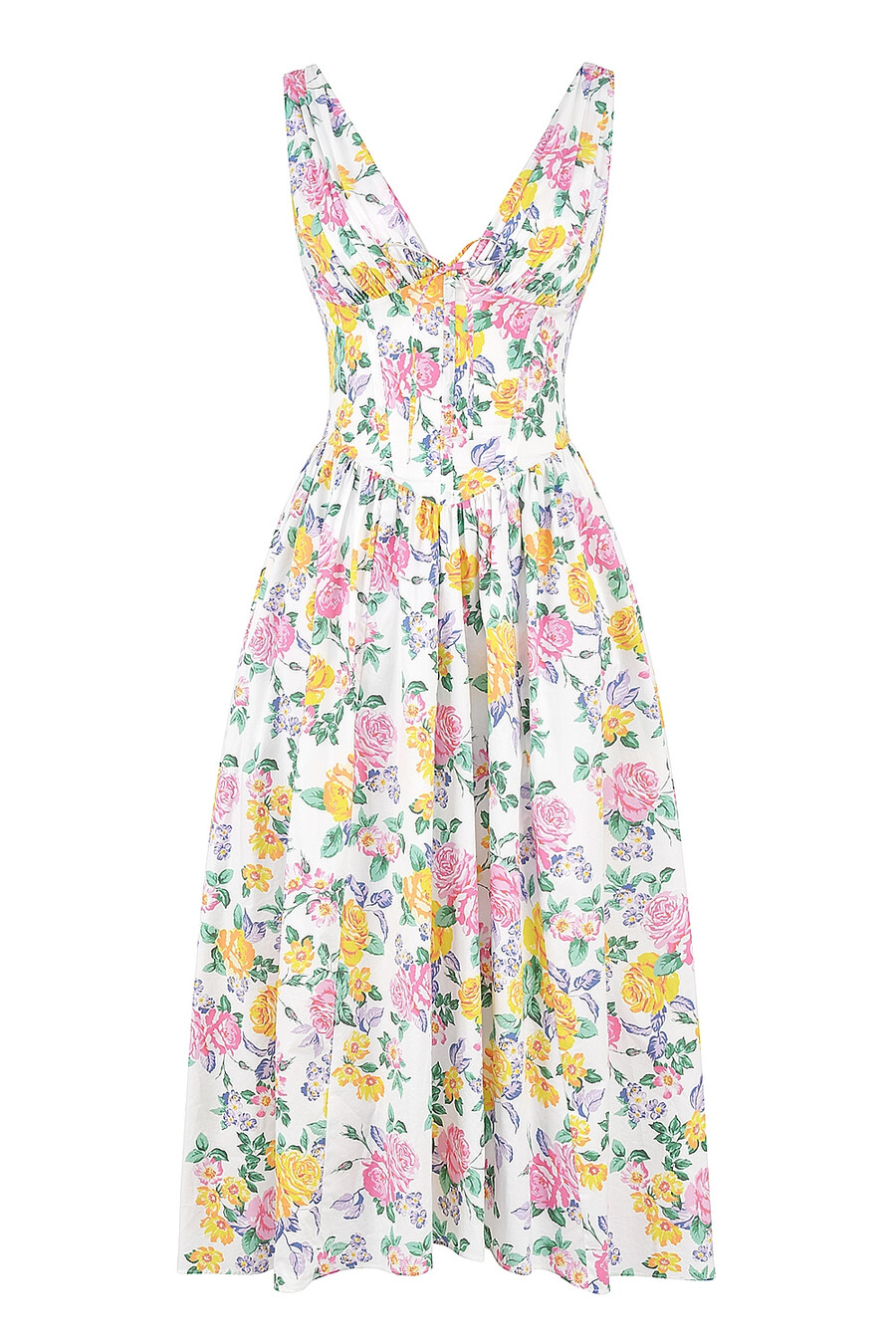 weißes baumwoll-korsettkleid mit vintage-rosenmuster