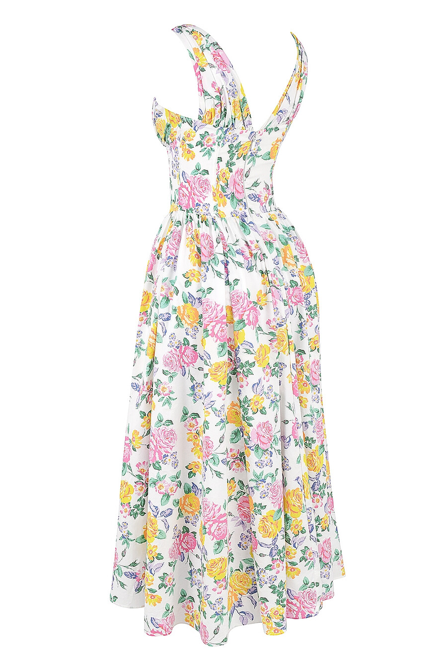weißes baumwoll-korsettkleid mit vintage-rosenmuster