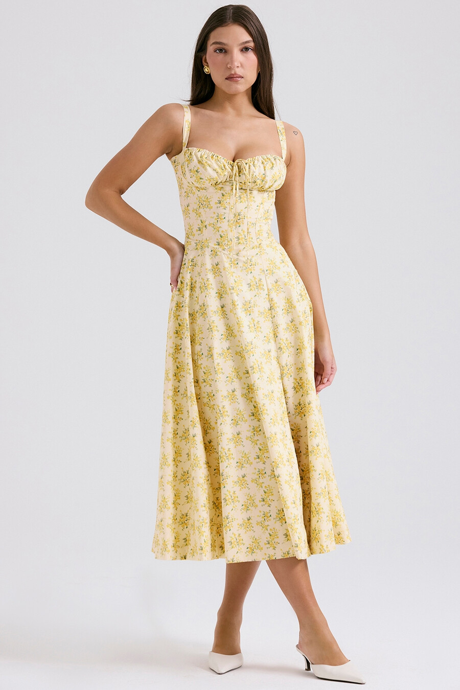 buttercup vintage-blumenmuster-baumwollbustier-sommerkleid