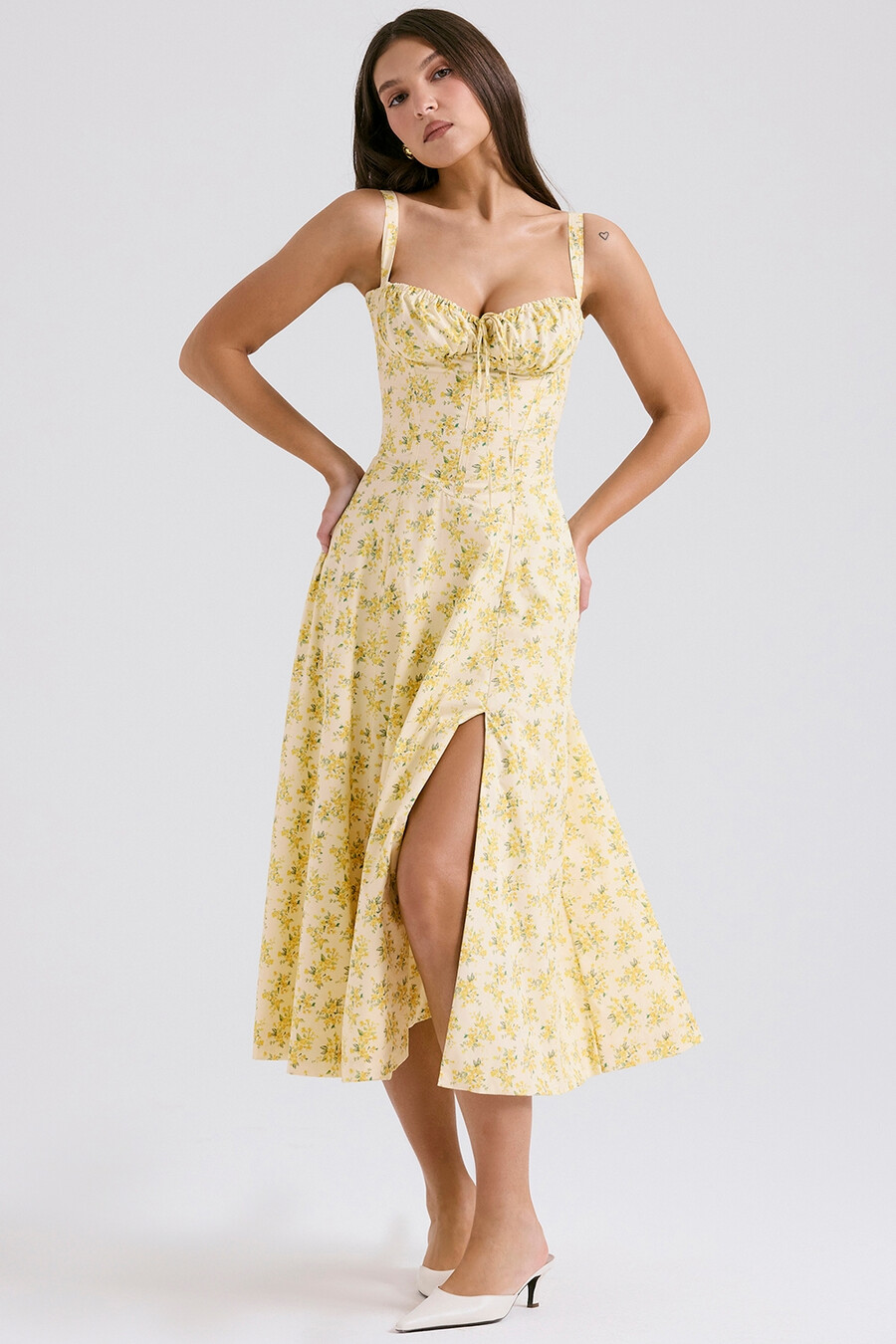 buttercup vintage-blumenmuster-baumwollbustier-sommerkleid