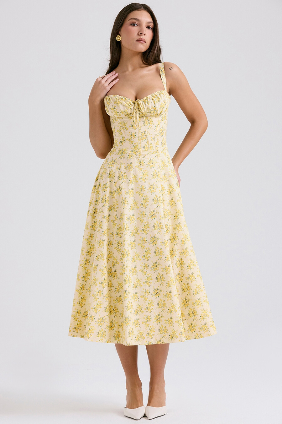 buttercup vintage-blumenmuster-baumwollbustier-sommerkleid