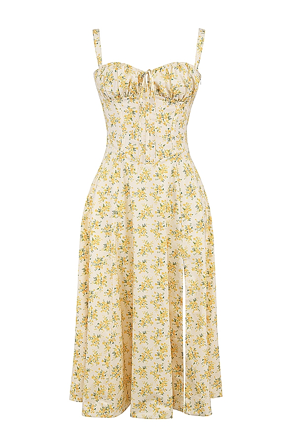 buttercup vintage-blumenmuster-baumwollbustier-sommerkleid