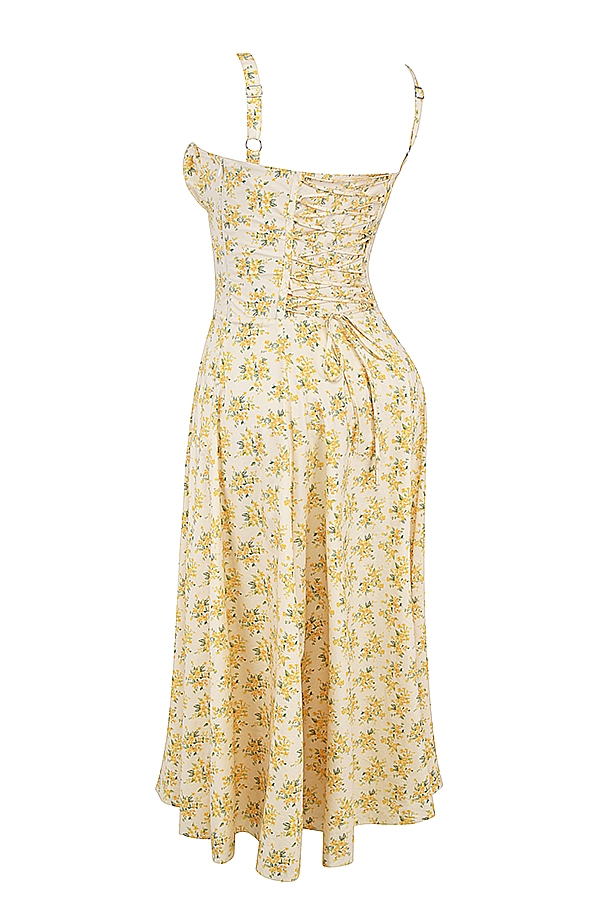 buttercup vintage-blumenmuster-baumwollbustier-sommerkleid