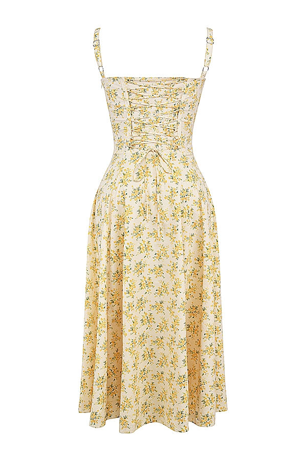 buttercup vintage-blumenmuster-baumwollbustier-sommerkleid