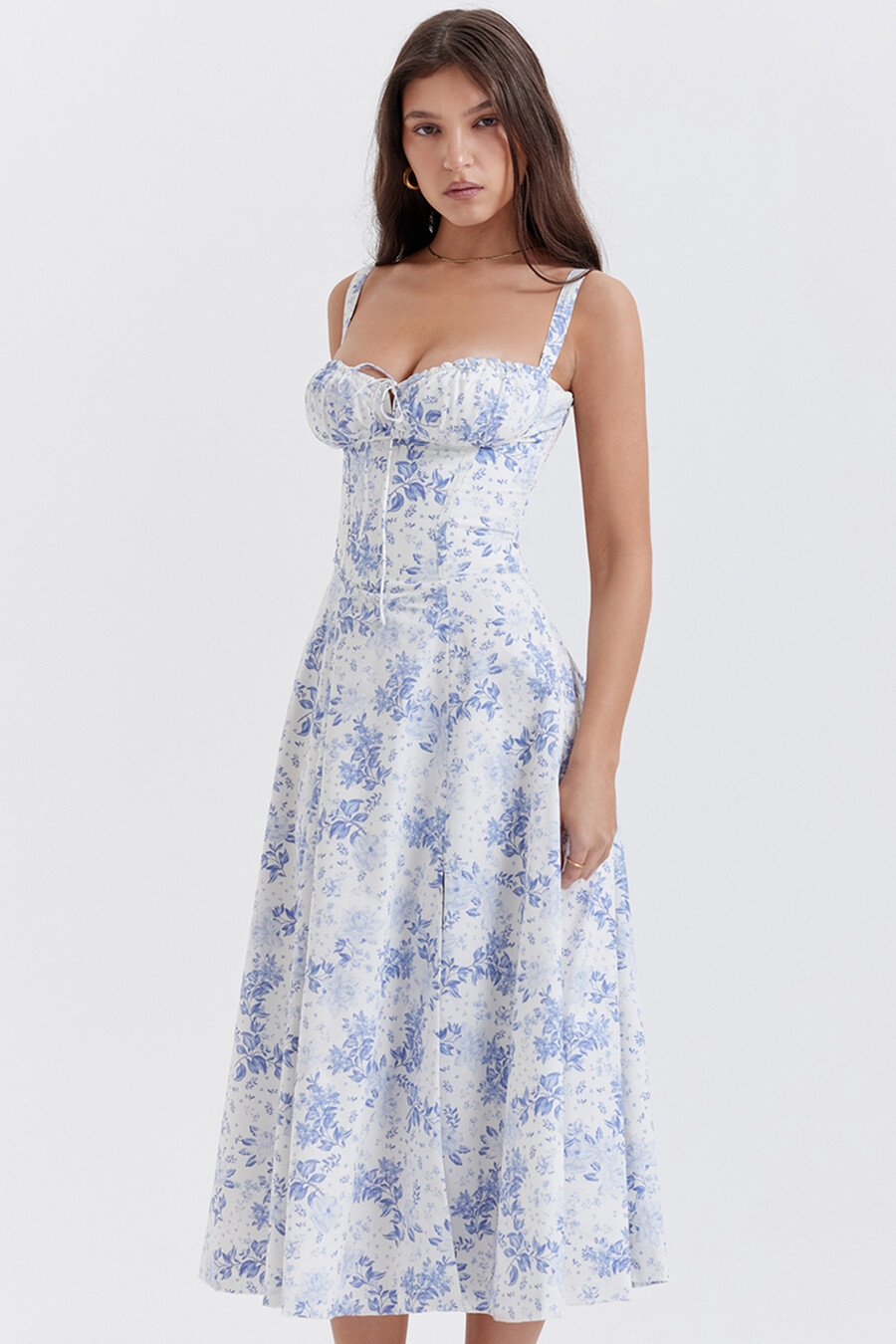 blau gemustertes bustier-sommerkleid