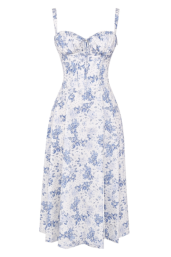blau gemustertes bustier-sommerkleid