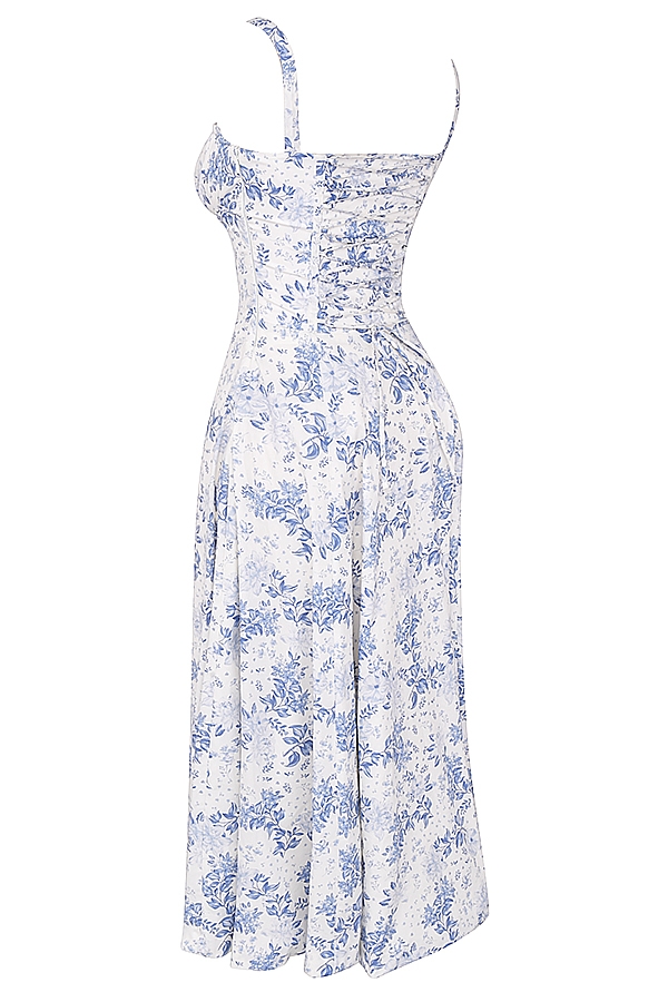 blau gemustertes bustier-sommerkleid
