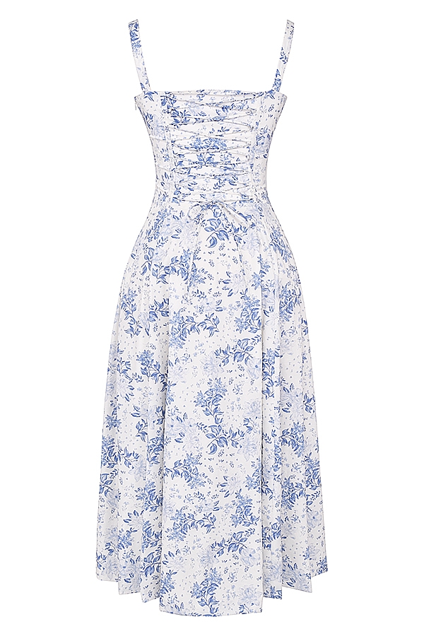 blau gemustertes bustier-sommerkleid