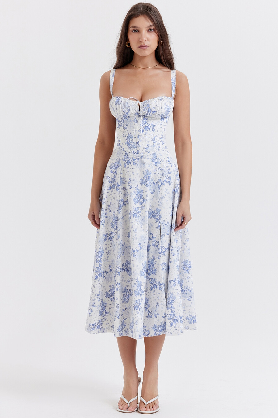 blau gemustertes bustier-sommerkleid