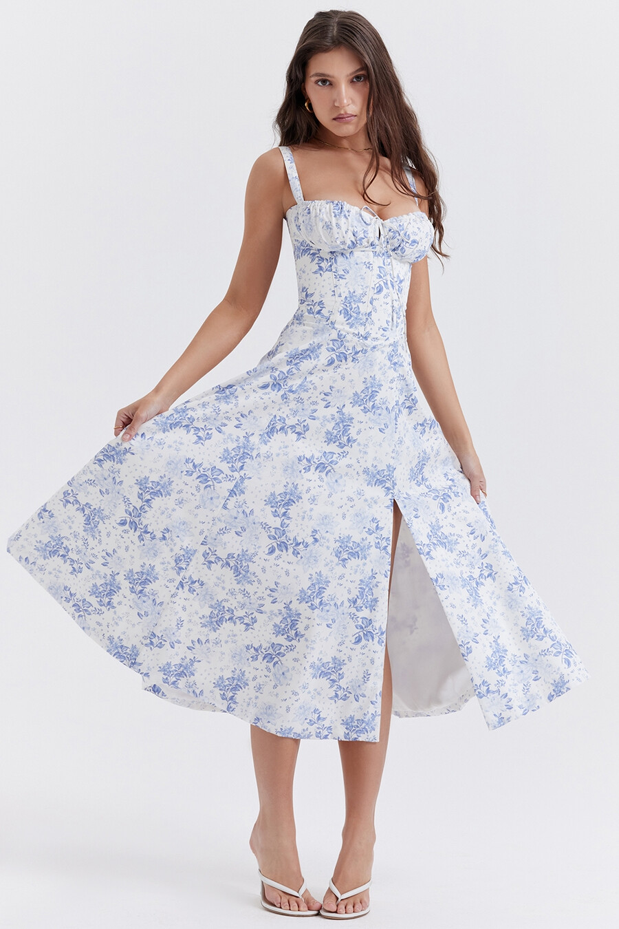 blau gemustertes bustier-sommerkleid