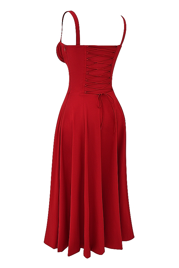 rotes rosen-bustier-sommerkleid
