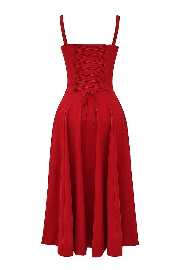 rotes rosen-bustier-sommerkleid