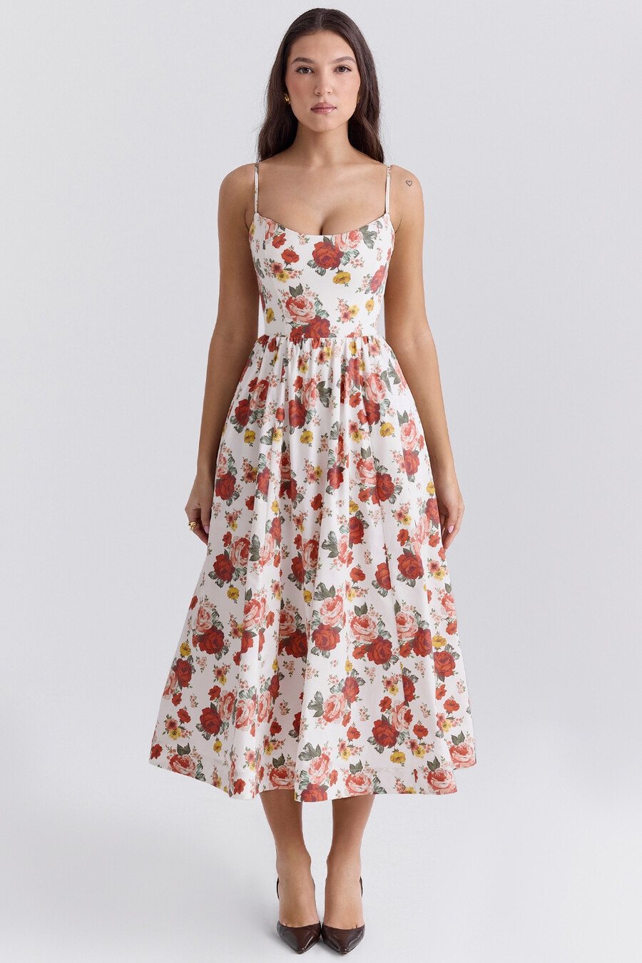 sommerkleid aus baumwolle mit italienischem rosenmuster und korsettmuster