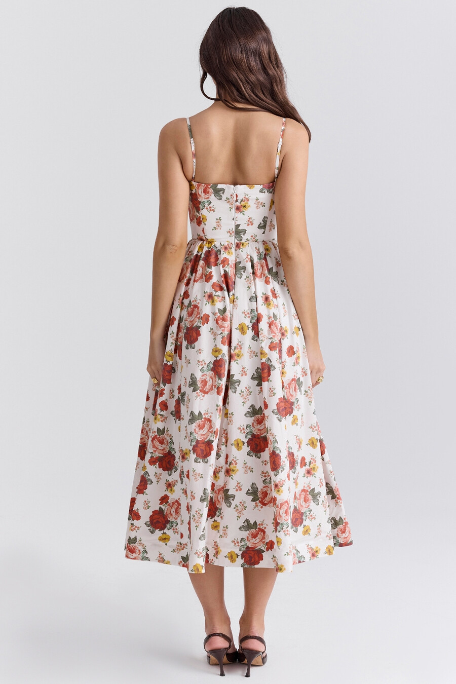 sommerkleid aus baumwolle mit italienischem rosenmuster und korsettmuster