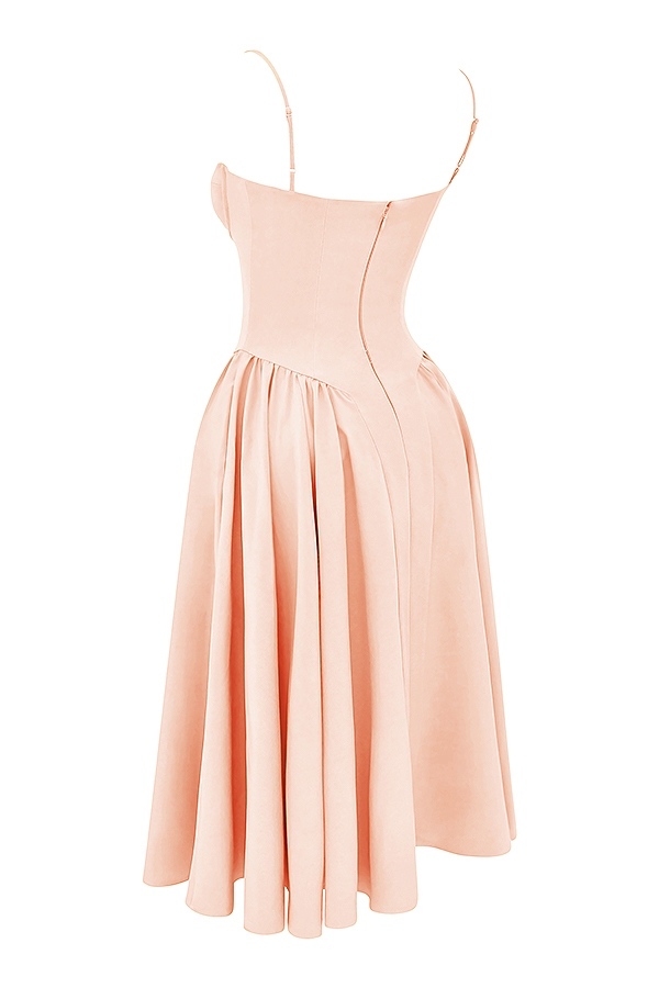 pfirsichfarbenes twill-korsett-midikleid