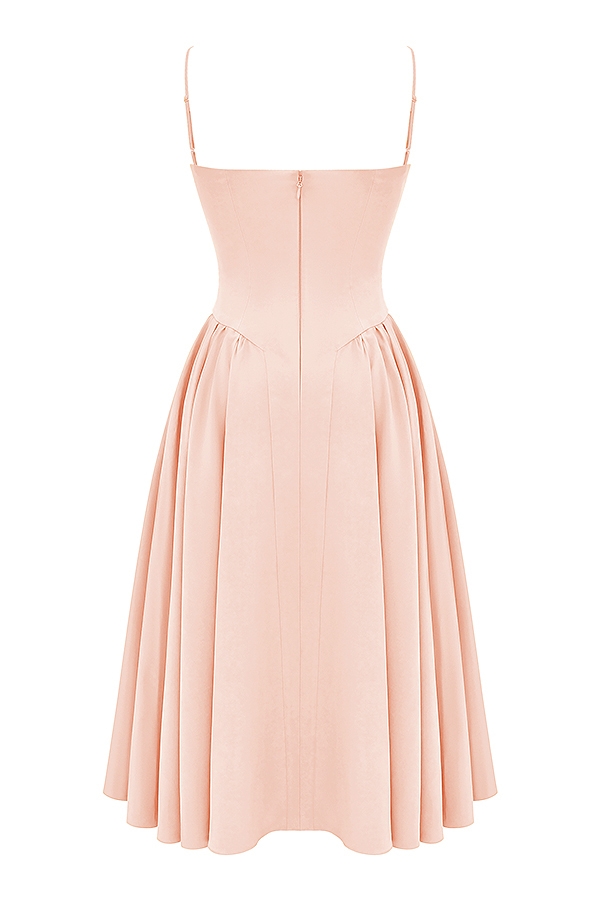 pfirsichfarbenes twill-korsett-midikleid