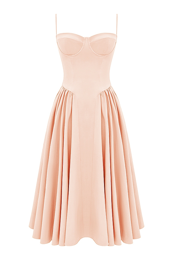 pfirsichfarbenes twill-korsett-midikleid