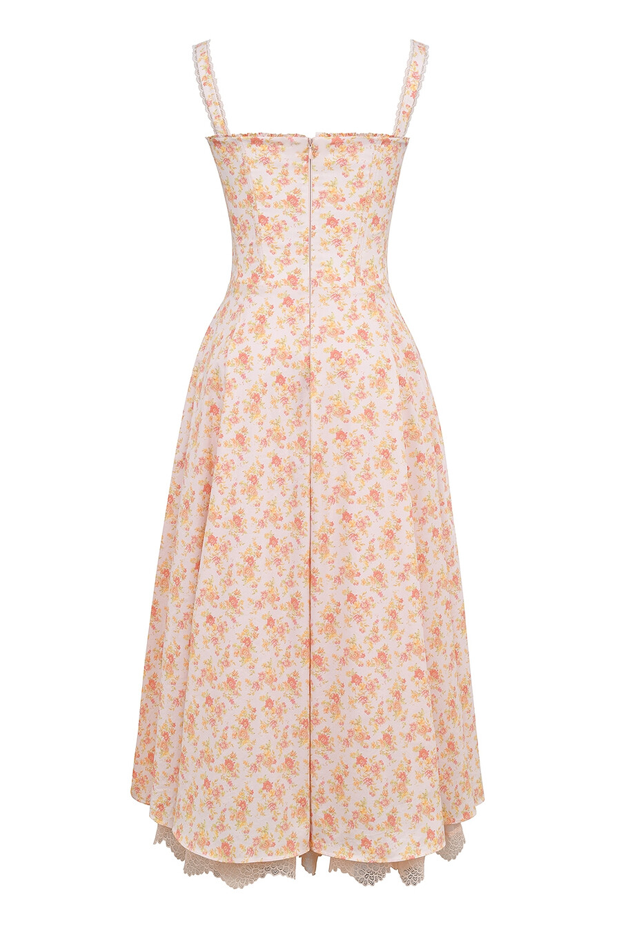 sommerkleid aus baumwolle mit pfirsich-mohn-print und bustier